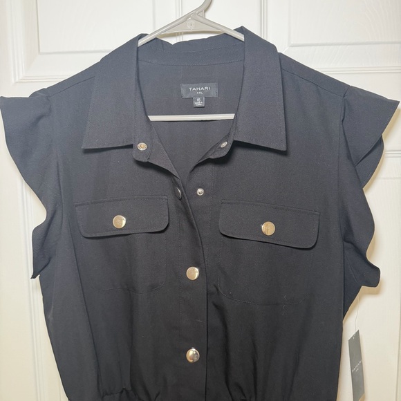 Tahari ASL Black Ruffle Sleeve Midi Dress - Picture 2 of 6